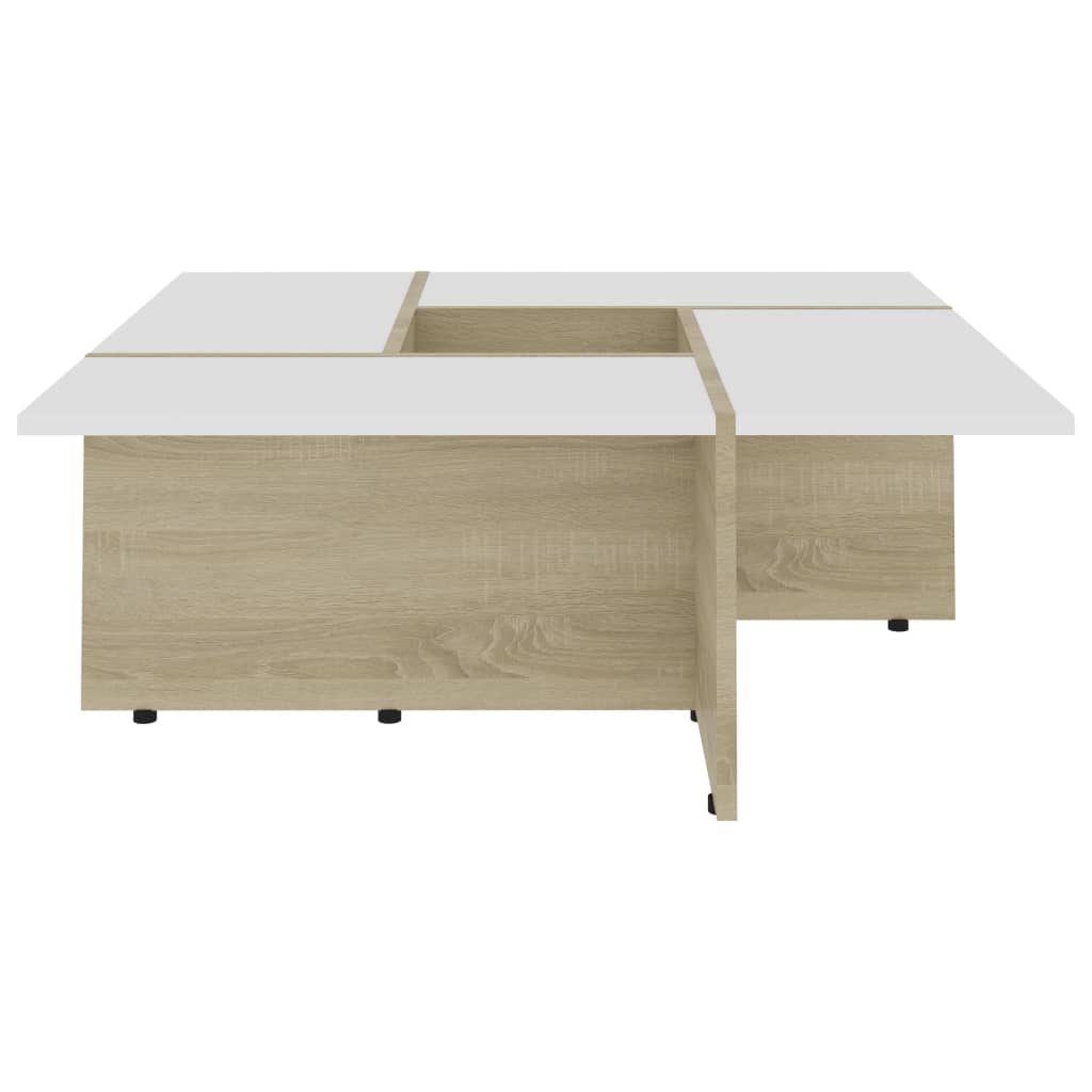 Coffee Table White and Sonoma Oak 79.5x79.5x30 cm Engineered Wood