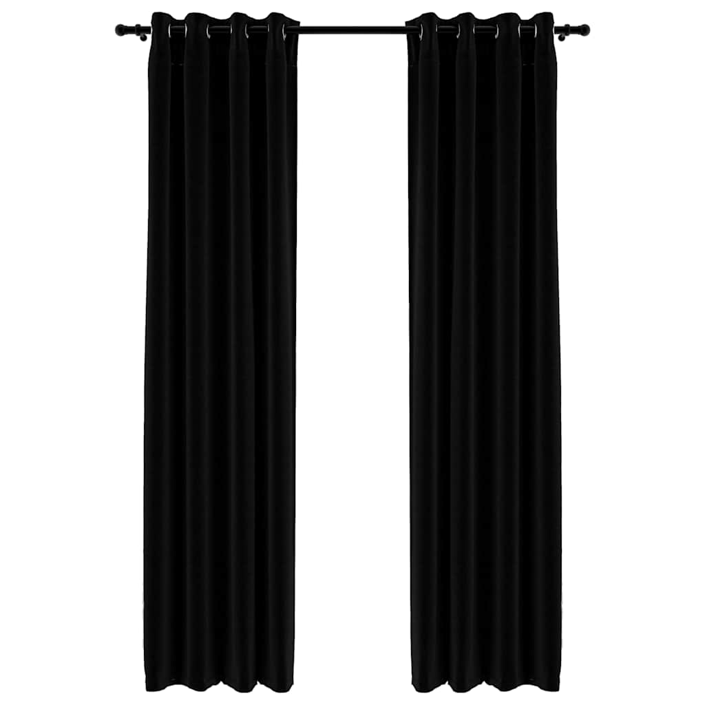 Linen-Look Blackout Curtains with Grommets 2pcs Black 140x245cm