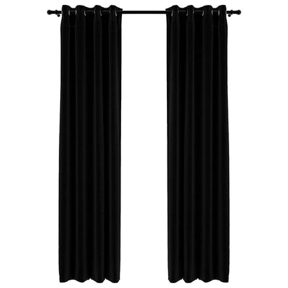 Linen-Look Blackout Curtains with Grommets 2pcs Black 140x245cm