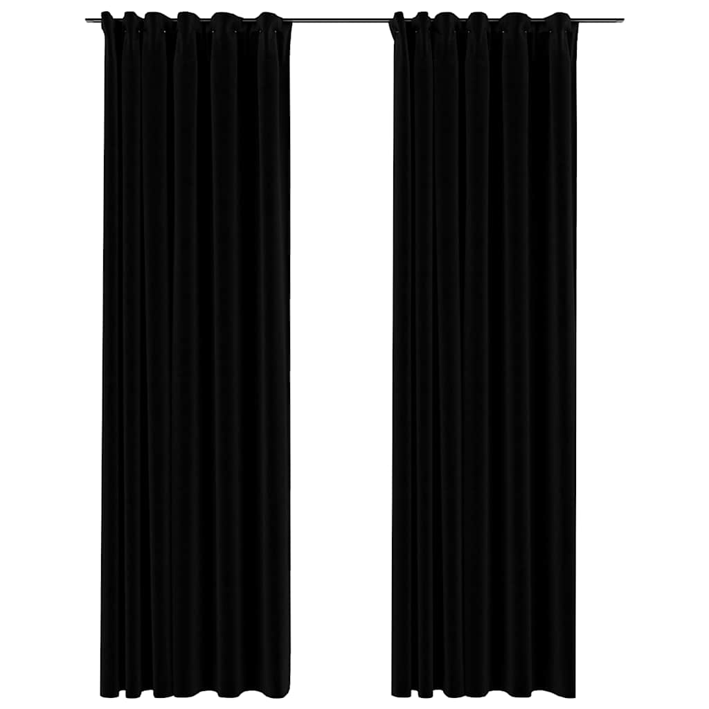 Linen-Look Blackout Curtains with Hooks 2 pcs Black 140x245 cm