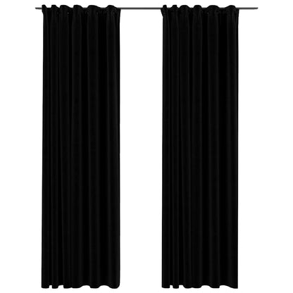 Linen-Look Blackout Curtains with Hooks 2 pcs Black 140x245 cm