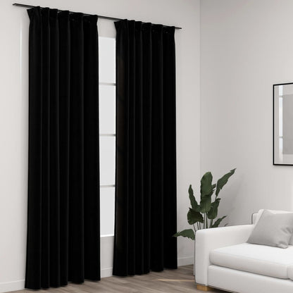 Linen-Look Blackout Curtains with Hooks 2 pcs Black 140x245 cm