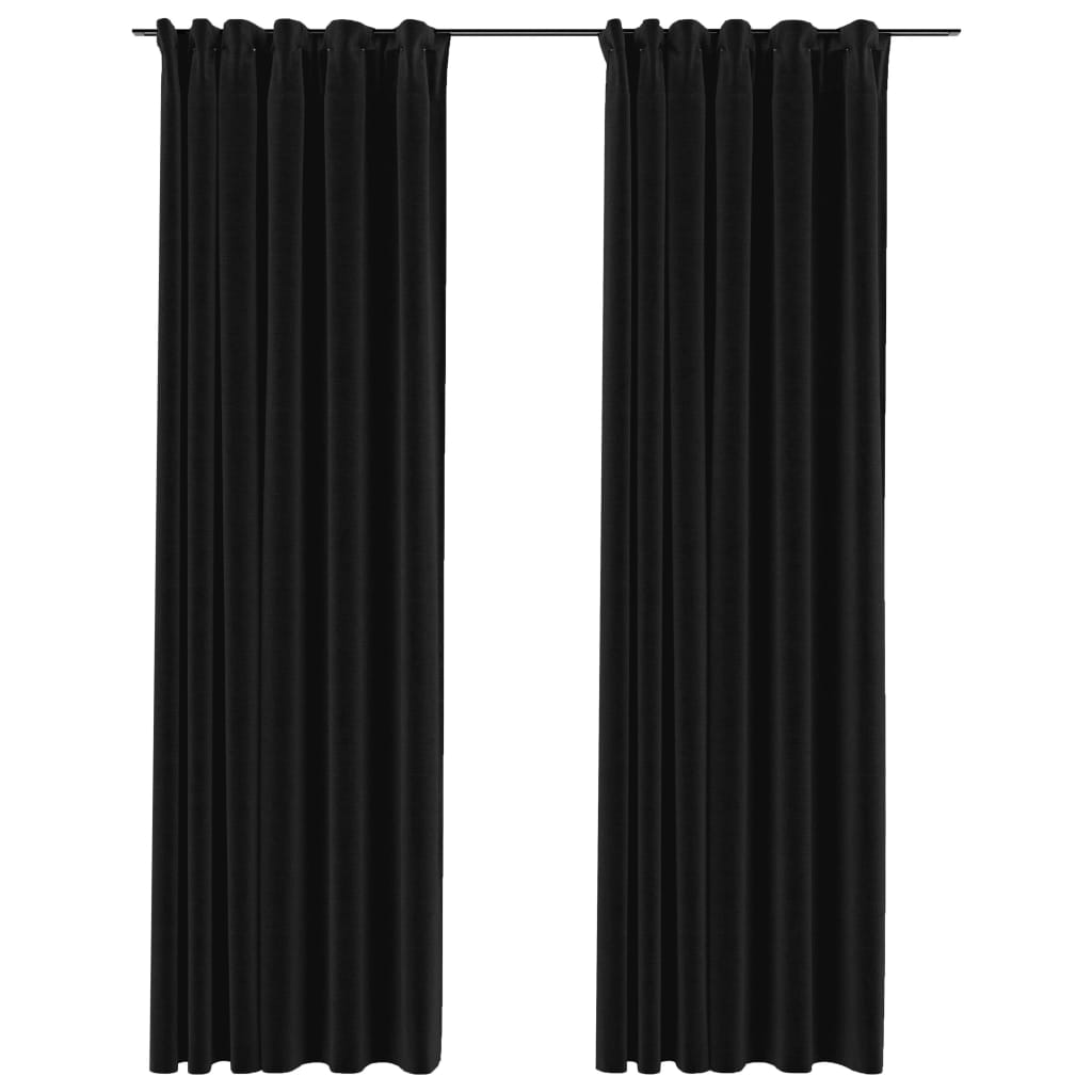 Linen-Look Blackout Curtains with Hooks 2 pcs Anthracite 140x225 cm