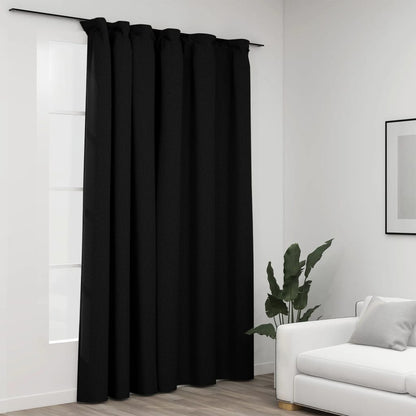 Linen-Look Blackout Curtain with Hooks Anthracite 290x245 cm