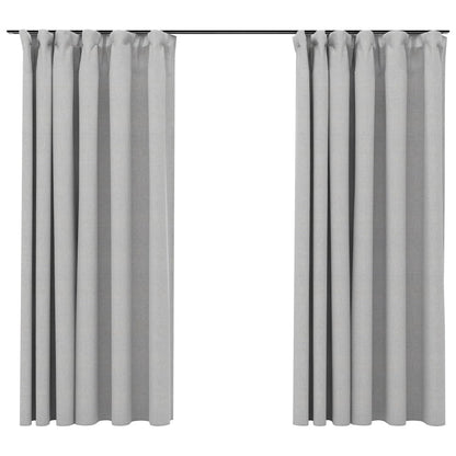 Linen-Look Blackout Curtains with Hooks 2 pcs Grey 140x175 cm