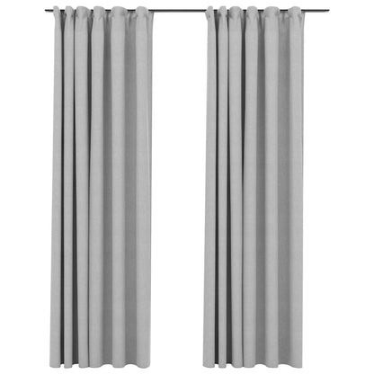 Linen-Look Blackout Curtains with Hooks 2 pcs Grey 140x225 cm