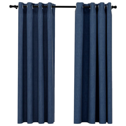 Linen-Look Blackout Curtains with Grommets 2 pcs Blue 140x175cm