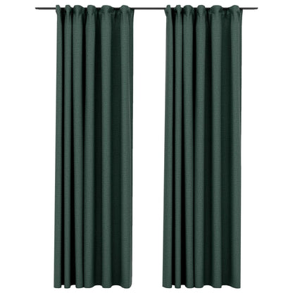 Linen-Look Blackout Curtains with Hooks 2 pcs Green 140x245 cm