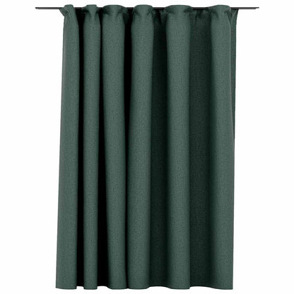 Linen-Look Blackout Curtain with Hooks Green 290x245 cm