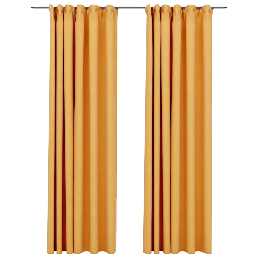 Linen-Look Blackout Curtains with Hooks 2 pcs Yellow 140x225 cm