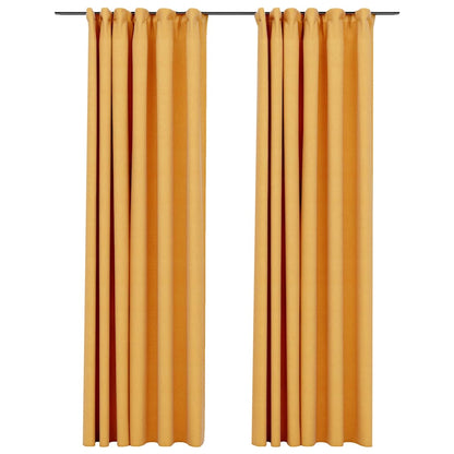 Linen-Look Blackout Curtains with Hooks 2 pcs Yellow 140x225 cm