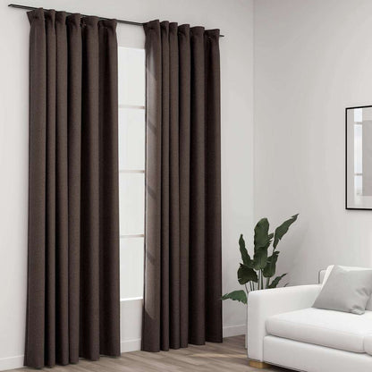 Linen-Look Blackout Curtains with Hooks 2 pcs Taupe 140x245 cm