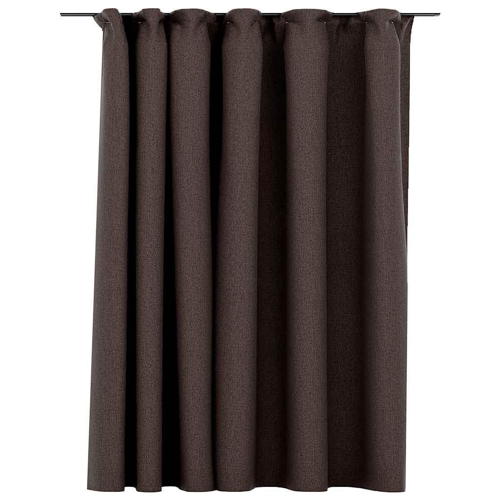 Linen-Look Blackout Curtain with Hooks Taupe 290x245 cm