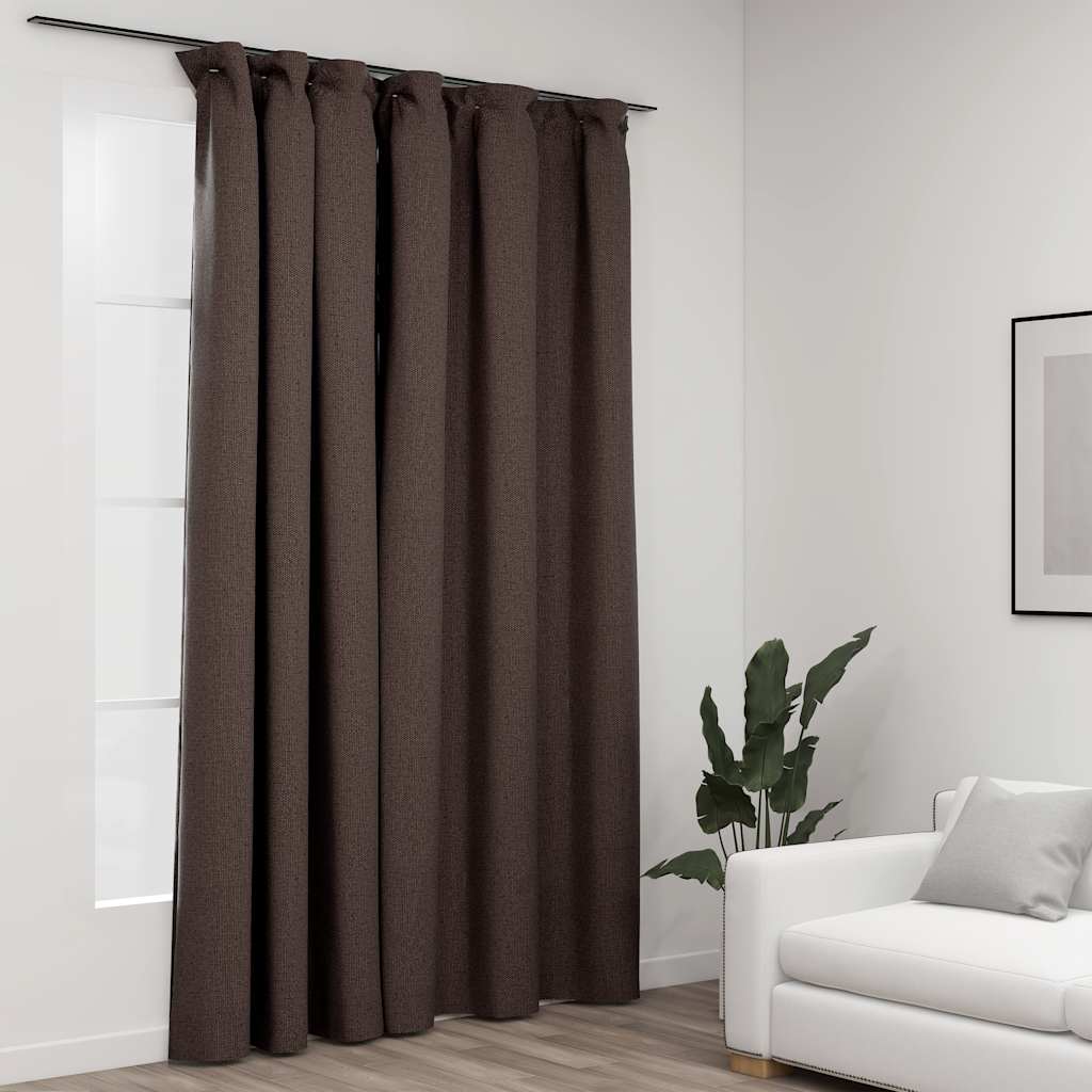 Linen-Look Blackout Curtain with Hooks Taupe 290x245 cm