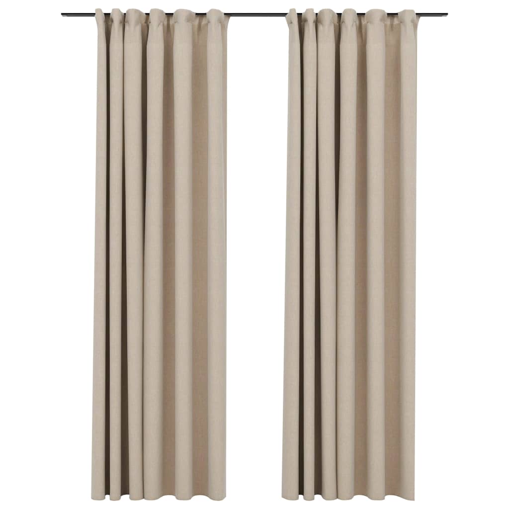 Linen-Look Blackout Curtains with Hooks 2 pcs Beige 140x245 cm