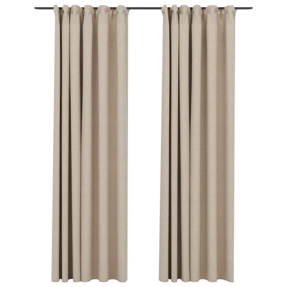 Linen-Look Blackout Curtains with Hooks 2 pcs Beige 140x245 cm