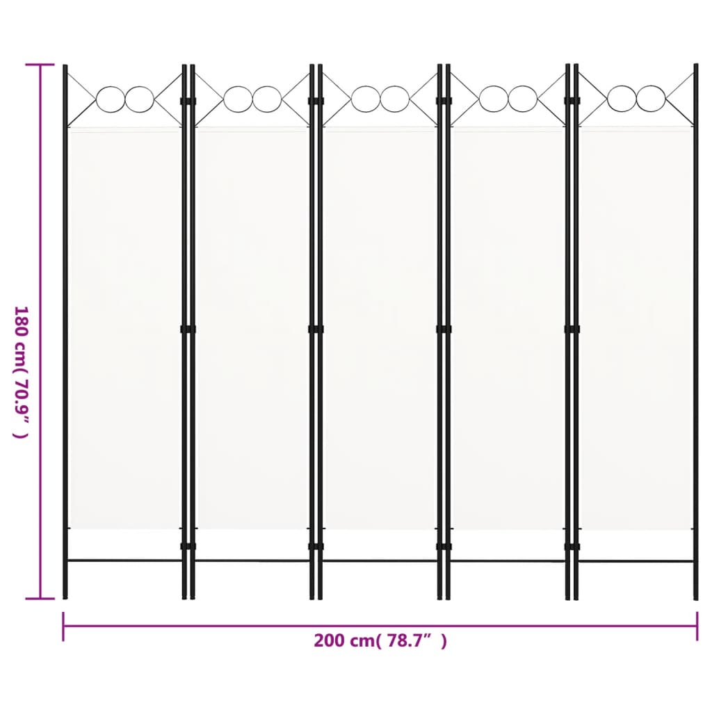 5-Panel Room Divider White 200x180 cm