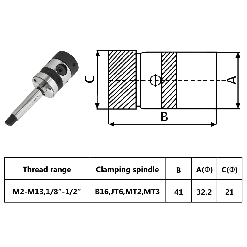 Tapping Chuck B16 with MT2 Shank for Internal Thread M2-M13