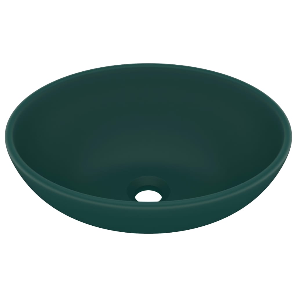 Luxury Basin Oval-shaped Matt Dark Green 40x33 cm Ceramic