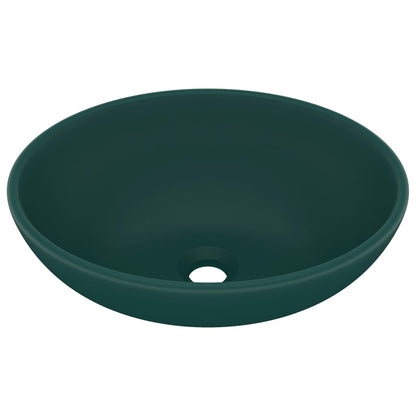 Luxury Basin Oval-shaped Matt Dark Green 40x33 cm Ceramic