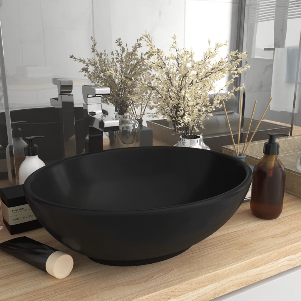 Luxury Basin Oval-shaped Matt Black 40x33 cm Ceramic