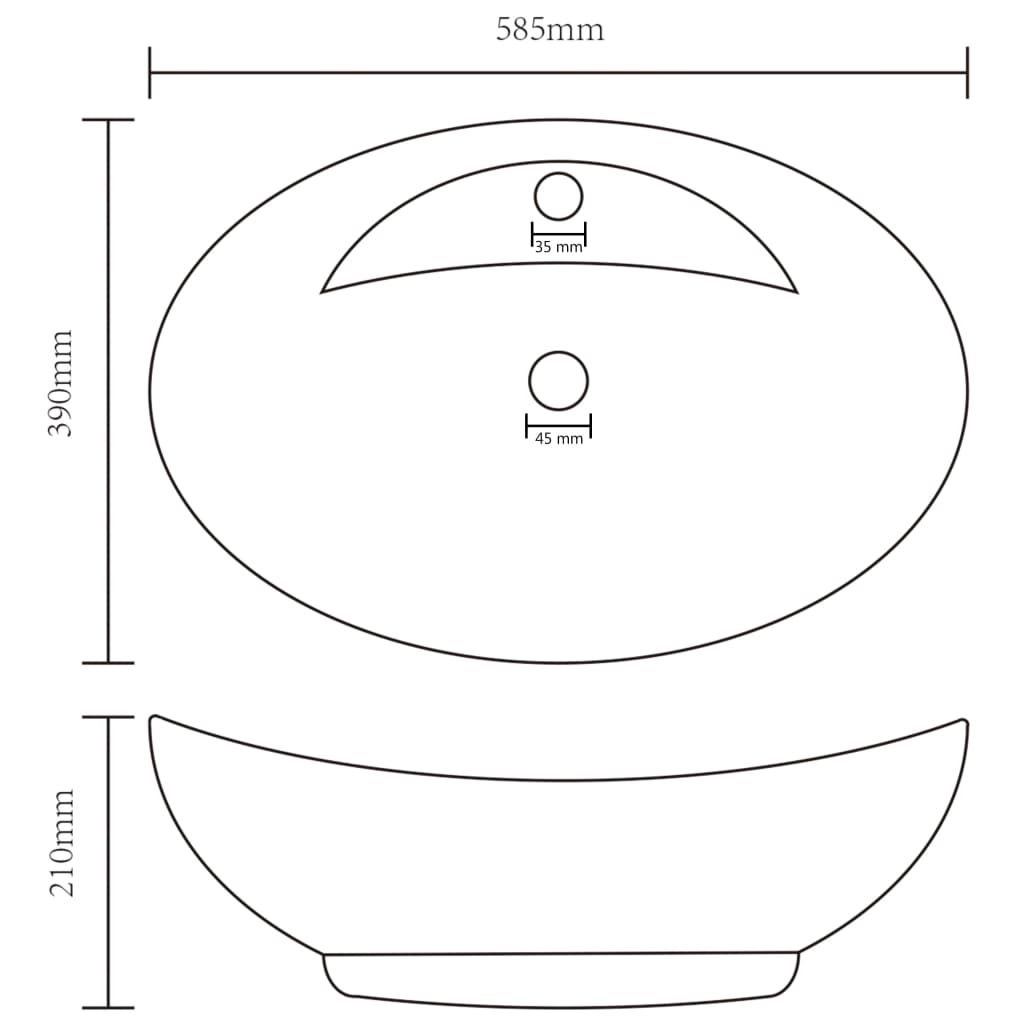 Luxury Basin Overflow Oval Matt White 58.5x39 cm Ceramic