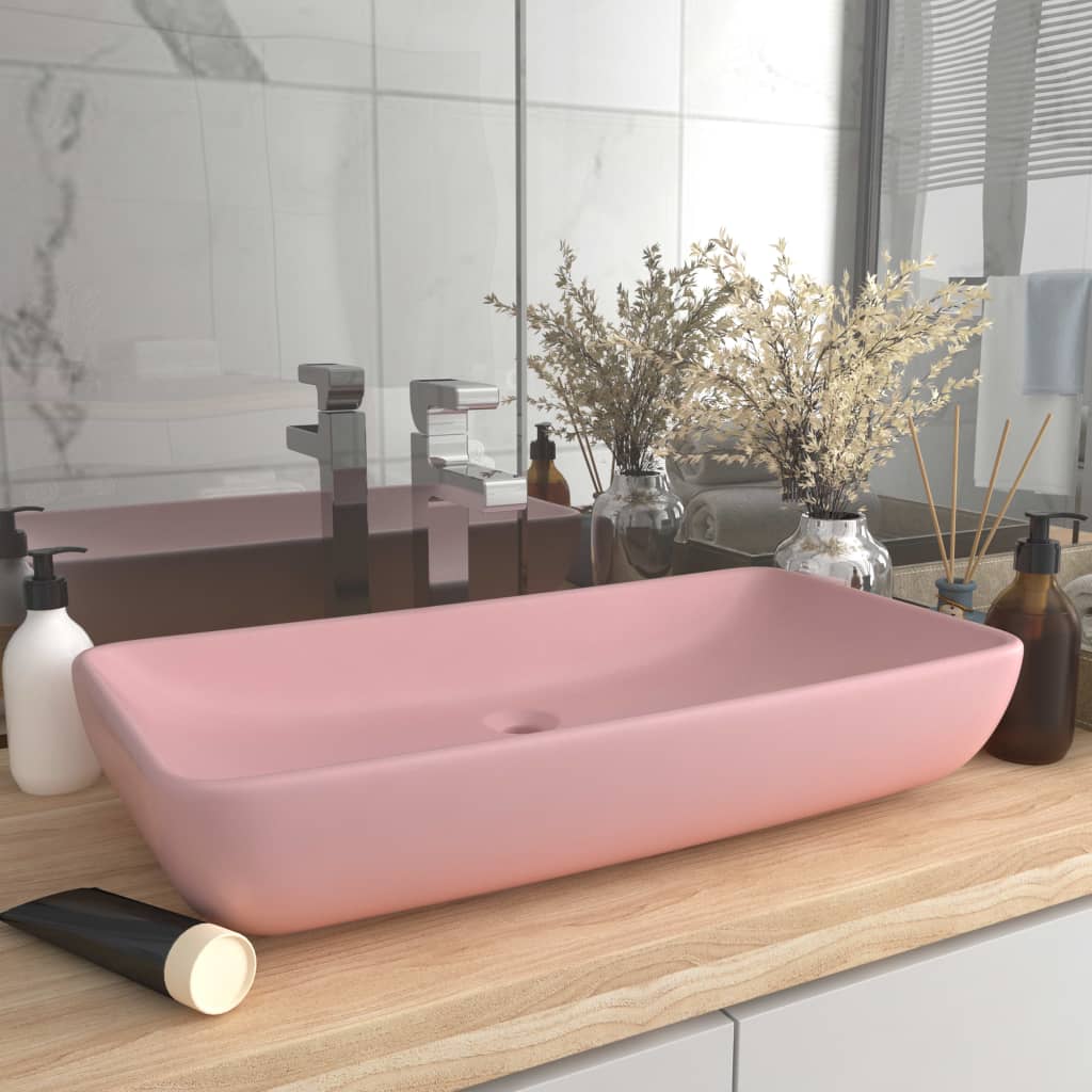 Luxury Basin Rectangular Matt Pink 71x38 cm Ceramic