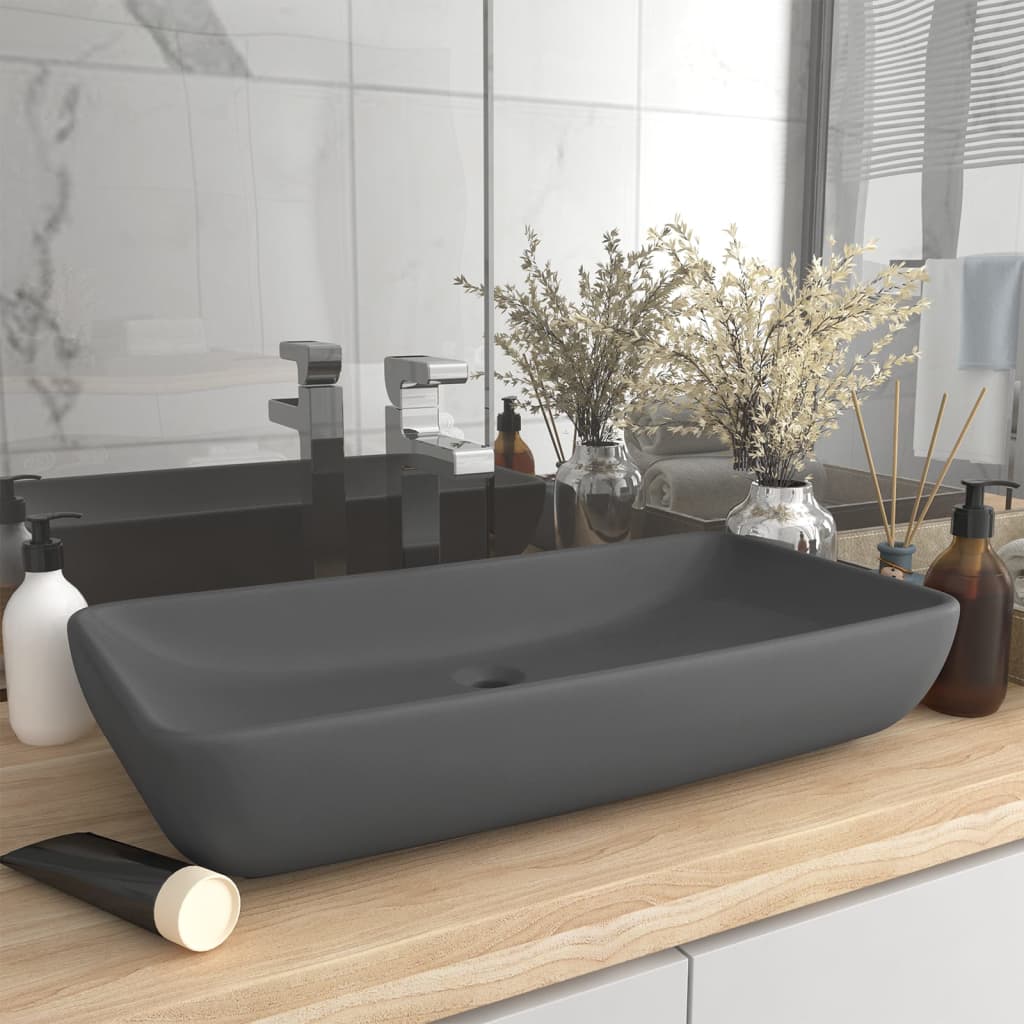 Luxury Basin Rectangular Matt Dark Grey 71x38 cm Ceramic