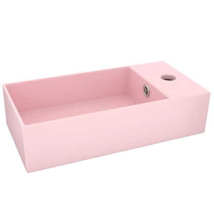 Bathroom Sink with Overflow Ceramic Matt Pink