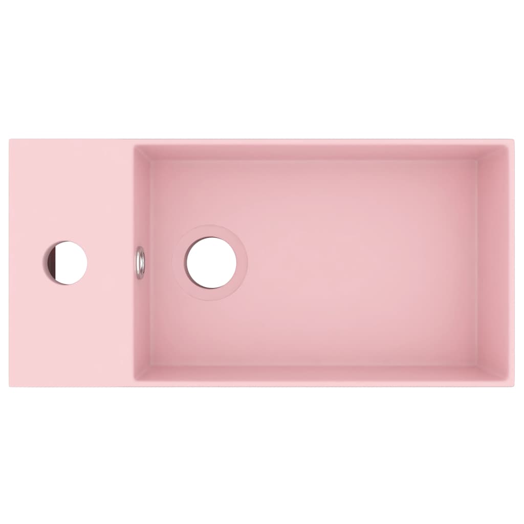 Bathroom Sink with Overflow Ceramic Matt Pink