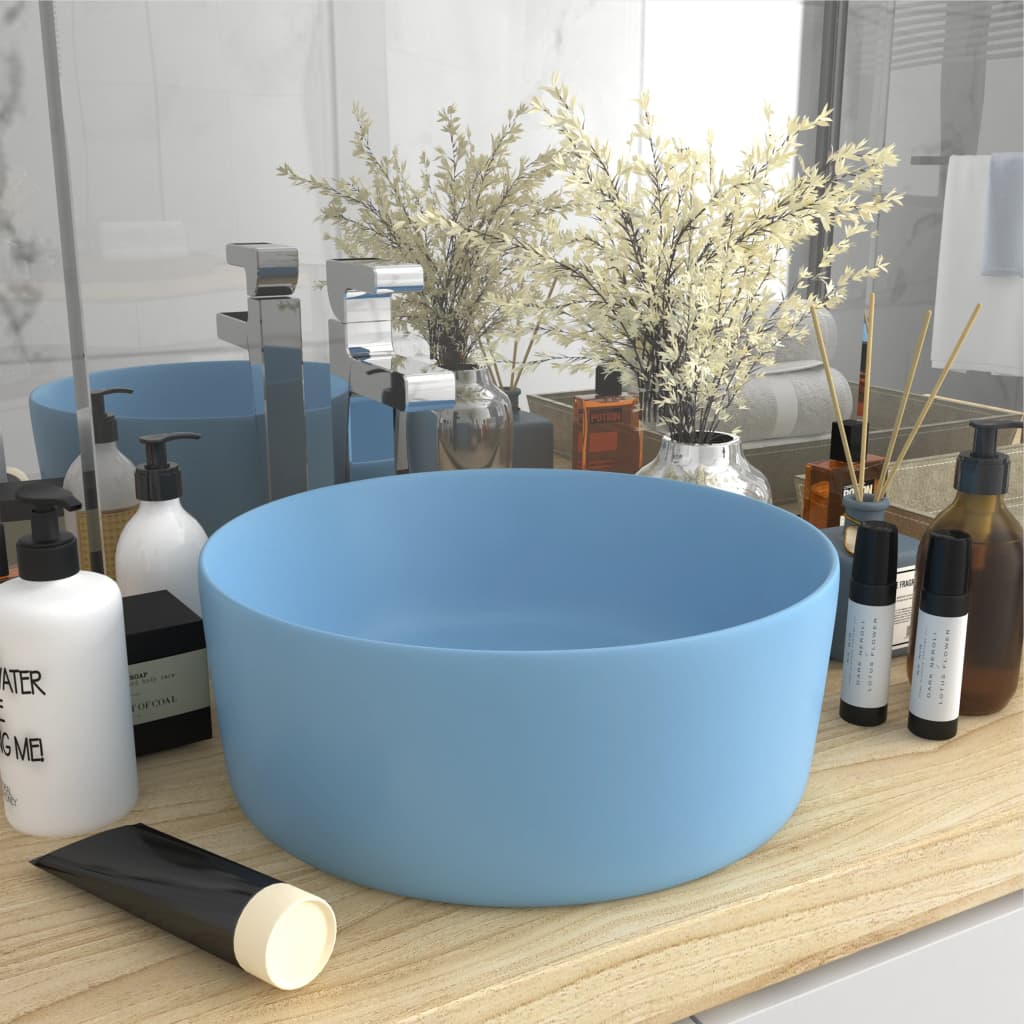 Luxury Wash Basin Round Matt Light Blue 40x15 cm Ceramic