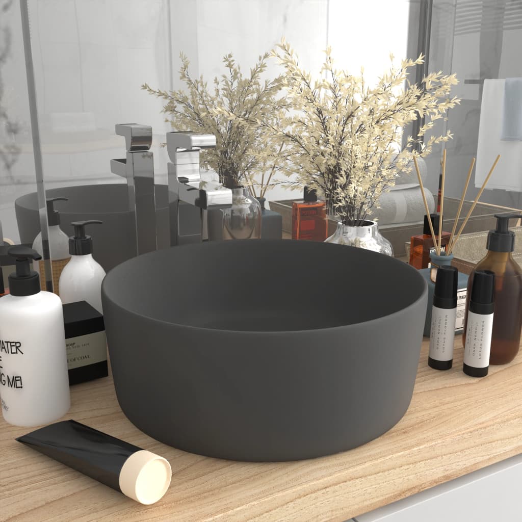 Luxury Wash Basin Round Matt Dark Grey 40x15 cm Ceramic