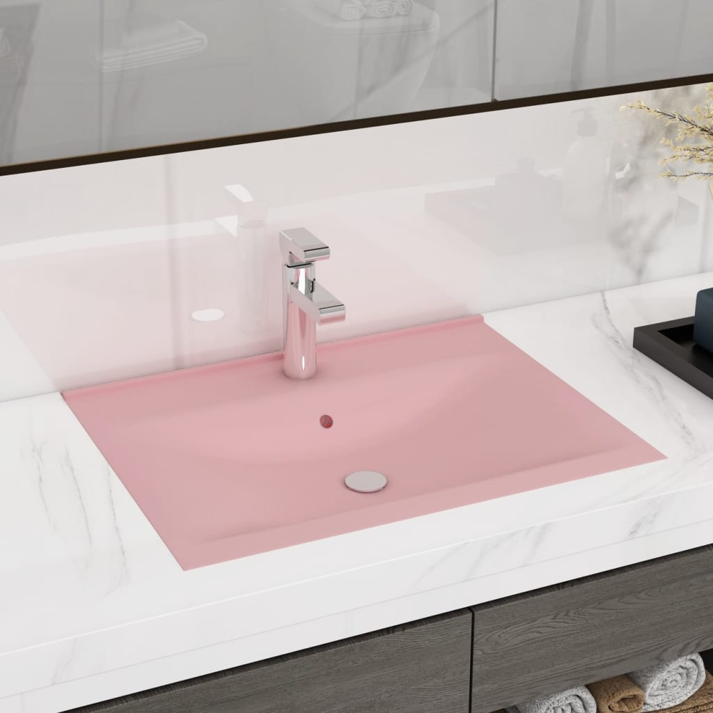 Luxury Basin with Faucet Hole Matt Pink 60x46 cm Ceramic