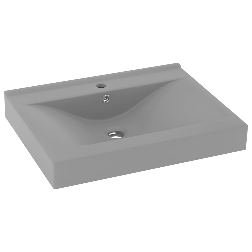 Luxury Basin with Faucet Hole Matt Light Grey 60x46 cm Ceramic