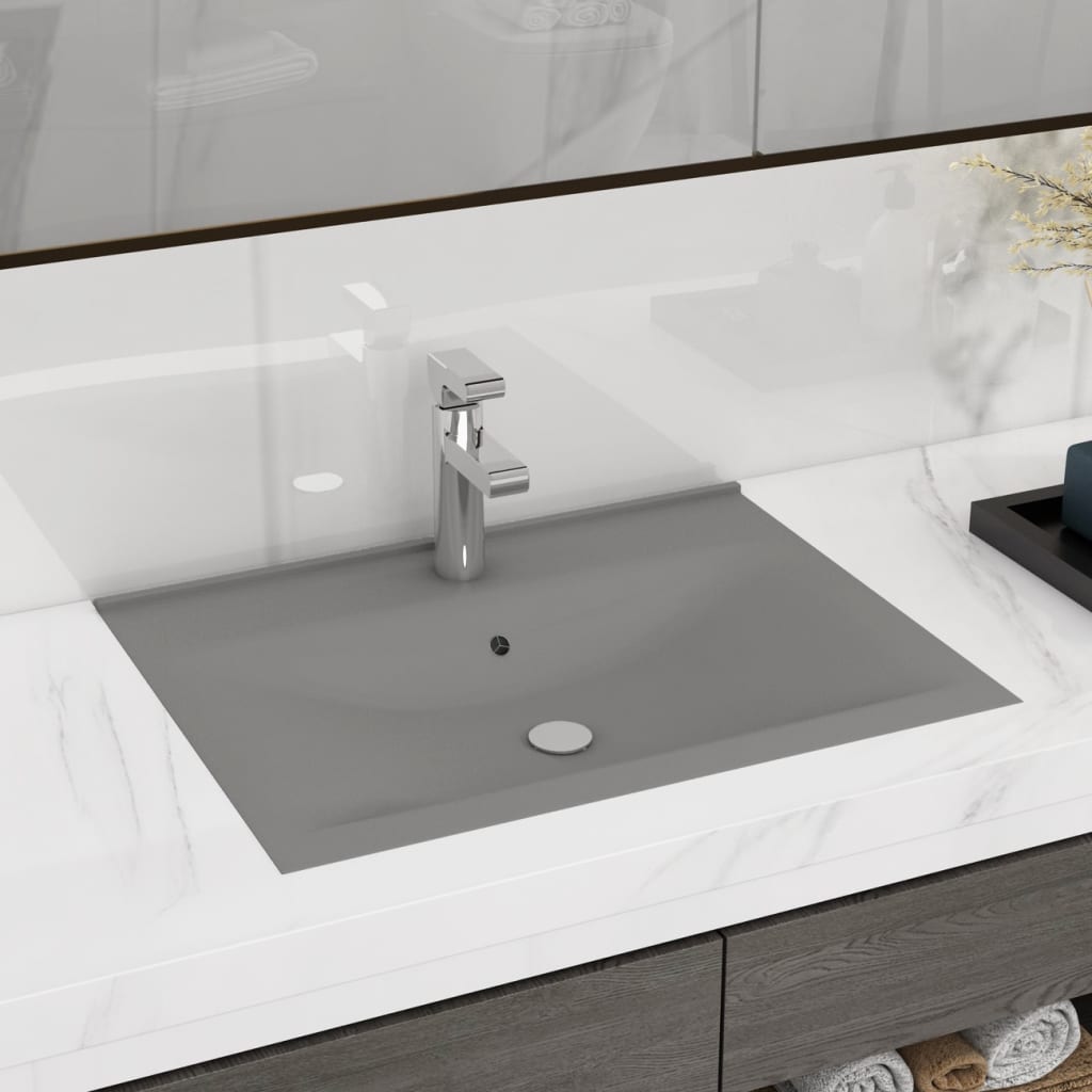 Luxury Basin with Faucet Hole Matt Light Grey 60x46 cm Ceramic