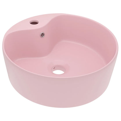 Luxury Wash Basin with Overflow Matt Pink 36x13 cm Ceramic