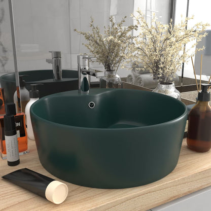 Luxury Wash Basin with Overflow Matt Dark Green 36x13 cm Ceramic