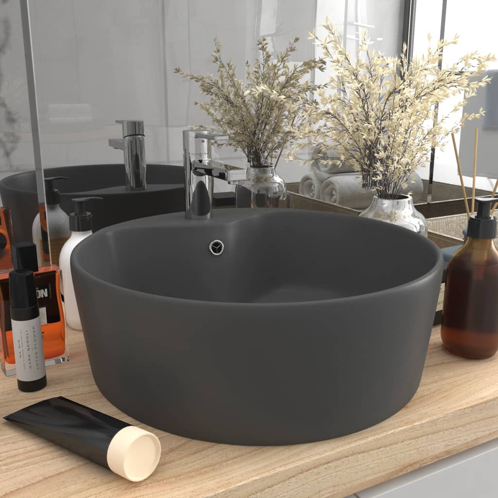 Luxury Wash Basin with Overflow Matt Dark Grey 36x13 cm Ceramic