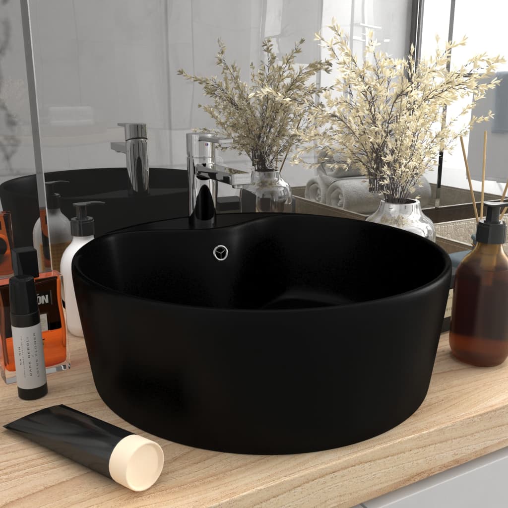 Luxury Wash Basin with Overflow Matt Black 36x13 cm Ceramic