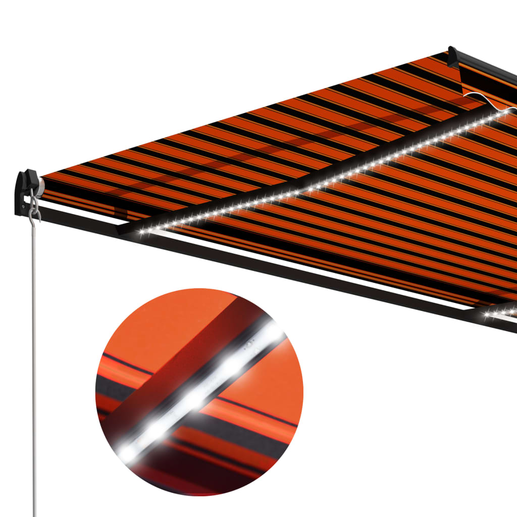 Manual Retractable Awning with LED 350x250 cm Orange and Brown