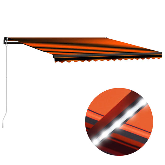 Manual Retractable Awning with LED 400x300 cm Orange and Brown