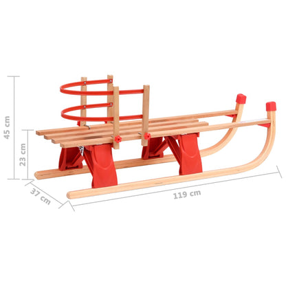 Folding Snow Sledge with Backrest 119 cm Wood