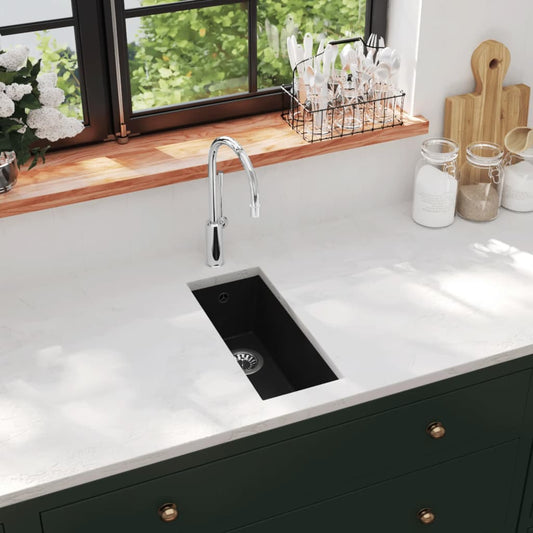 Kitchen Sink with Overflow Hole Black Granite