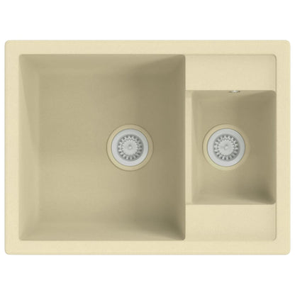 Kitchen Sink with Overflow Hole Double Basins Beige Granite