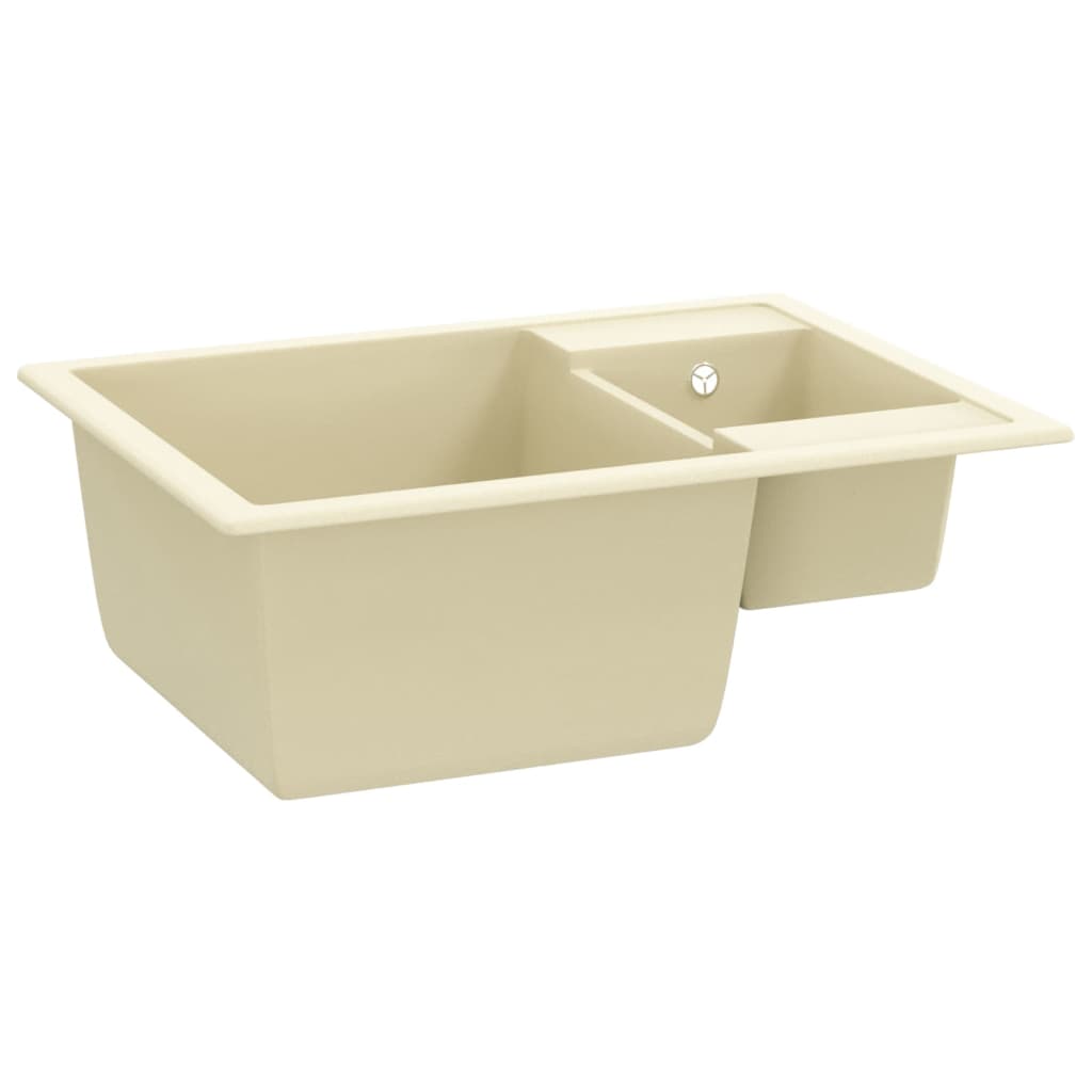 Kitchen Sink with Overflow Hole Double Basins Beige Granite