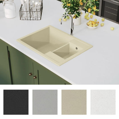 Kitchen Sink with Overflow Hole Double Basins Beige Granite