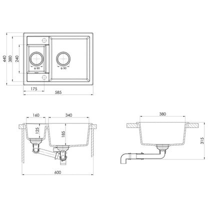 Kitchen Sink with Overflow Hole Double Basins Beige Granite