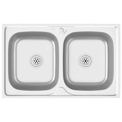 Kitchen Sink with Double Basins Silver 800x500x155 mm Stainless Steel