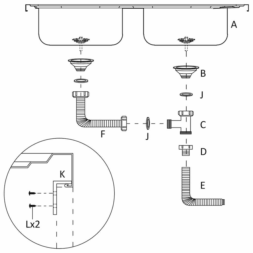 Kitchen Sink with Double Basins Silver 800x500x155 mm Stainless Steel