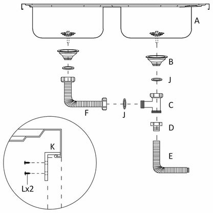 Kitchen Sink with Double Basins Silver 800x500x155 mm Stainless Steel